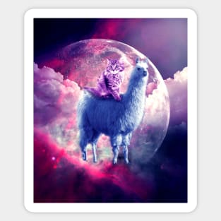 Outer Space Galaxy Kitty Cat Riding On Llama Sticker